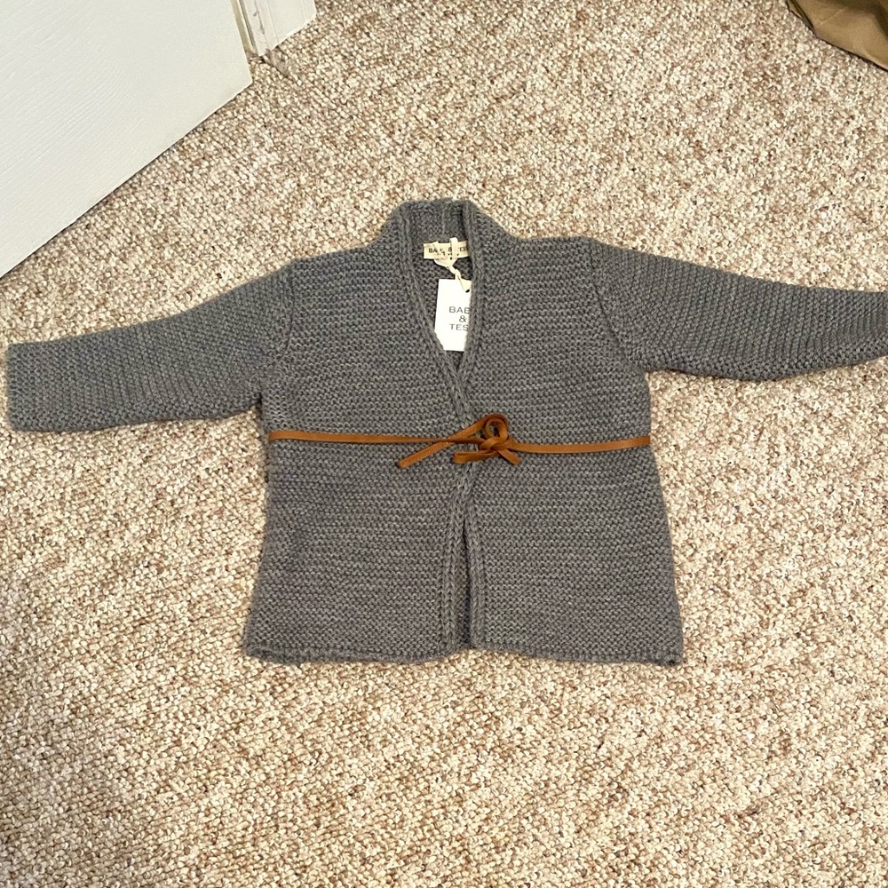 Babe & Tess Melange Grey fine merino wool sweater size 24m